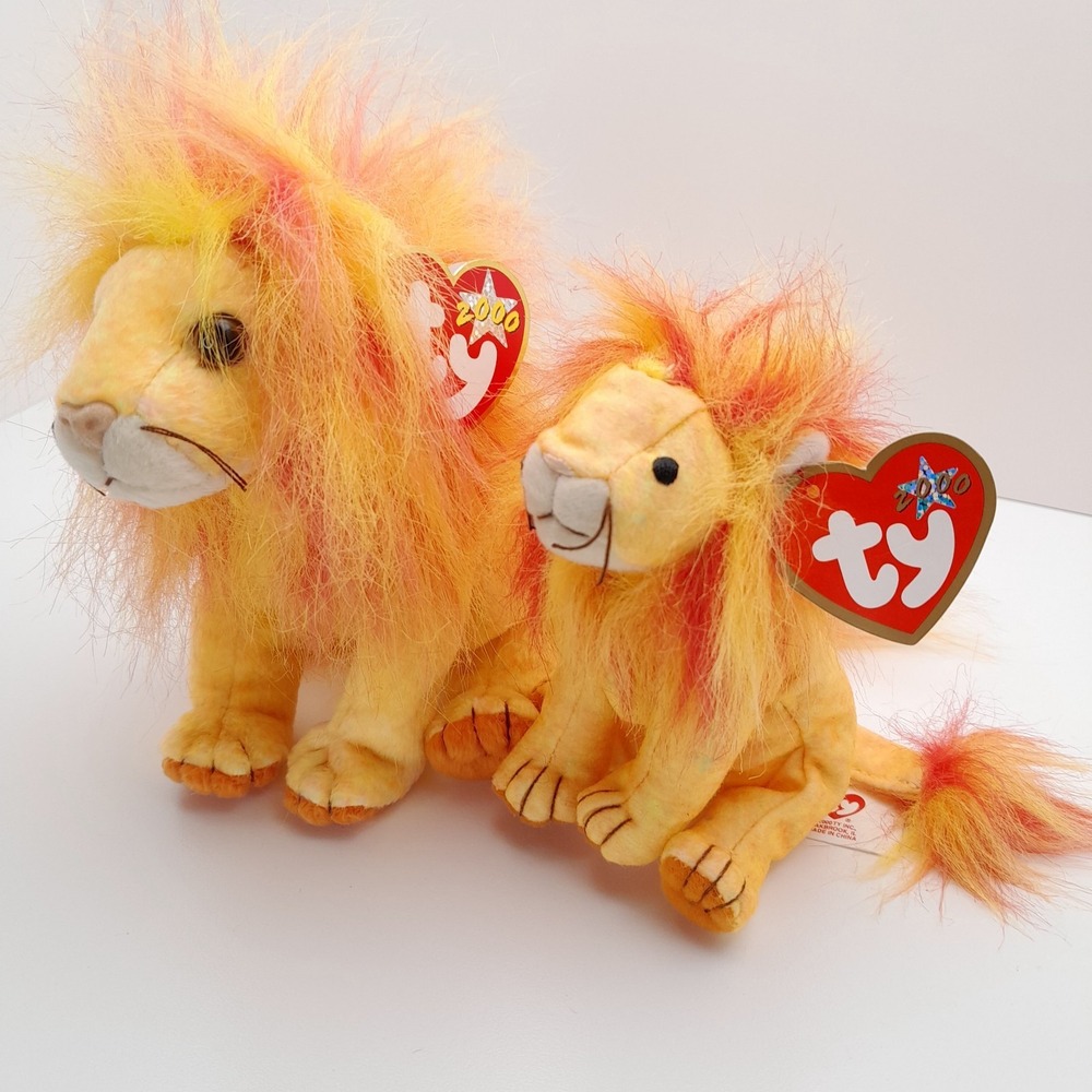 Ty Beanie Baby & Teenie Beanie - Lot of 2 (Bushy the Orange Lion) 2000 Plush Set